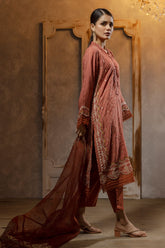 DA-2075 RUST EMBROIDERED KURTA WITH DUPATTA